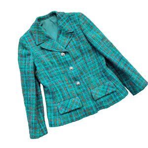 VINTAGE 50s Tweed Blazer Davidow Women's Small Kelly Green